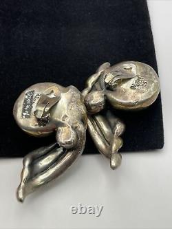 Vintage Bat Ami Signed HUGE Sterling Silver Brass Israel Modernist Earrings Clip