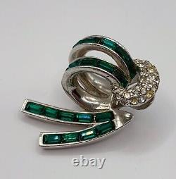 Vintage Boucher Emerald Green & Clear Rhinestone Clip On Earrings RARE