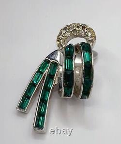Vintage Boucher Emerald Green & Clear Rhinestone Clip On Earrings RARE