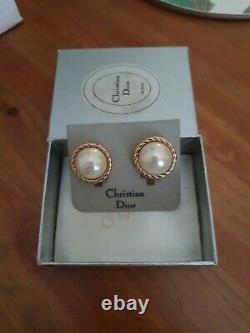 Vintage Boxed Christian Dior Faux Pearl Clip On Earrings. Bijoux. Germany