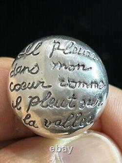 Vintage Button Stud Clip Earrings French Poem Silver Signed 925