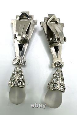 Vintage CARLO ZINI art deco style Clip-on Earrings Paved with Rhinestones
