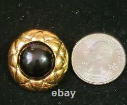 Vintage CHANEL Clip on Earrings, Gold Plated & Onyx