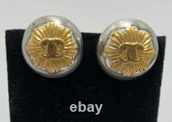 Vintage CHANEL Two-Tone CC Logo 96-A Clip On Earrings- Authentic