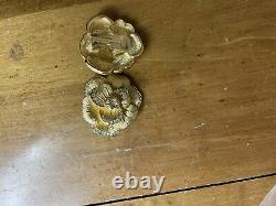 Vintage CHRISTIAN DIOR CLIP ON Pave Rhinestone FLOWER EARRINGS Excellent