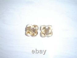 Vintage CHRISTIAN DIOR Crystal Rhinestone Gold Tone Clip EARRINGS Couture Signed