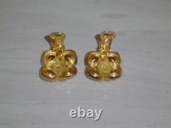 Vintage CHRISTIAN DIOR Crystal Rhinestone Gold Tone Clip EARRINGS Couture Signed