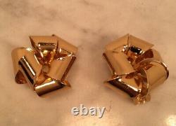 Vintage CHRISTIAN DIOR Gold Tone Bow Ribbon Clip On Earrings Rare