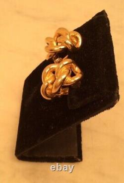 Vintage CHRISTIAN DIOR Gold Tone Curb Link Half Hoop Clip On Earrings Excellent