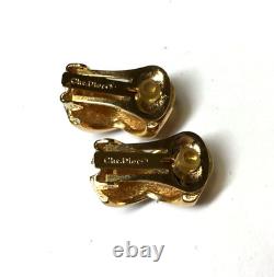 Vintage CHRISTIAN DIOR Gold X CLIP EARRINGS Couture Runway Criss Cross L109s