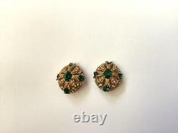 Vintage CINER faux emerald and Rhinestone dome Clip On Earrings