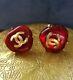 Vintage Chanel Gripoix Glass Red Amber Heart CC Logo Clip On Earrings