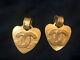 Vintage Chanel Heart Earrings Gold Clip On Earrings Cc 95P Coco Mark Drop Dangle