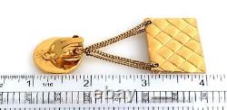 Vintage Chanel Quilted Bag 2.55 Motif C Logo Dangle Clip On Fashion Earrings