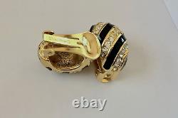 Vintage Chr. Dior Black Enamel/Rhinestone Clip On Earrings