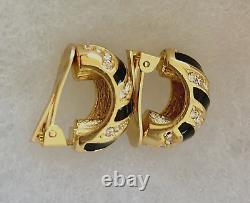 Vintage Chr. Dior Black Enamel/Rhinestone Clip On Earrings