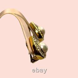Vintage Chr. Dior Swarovski Crystal Gold Plate Faux Pearl Teardrop Clip Earrings