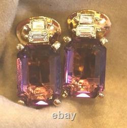 Vintage Christian Dior Amethyst Crystal Gold Plated Clip On Earrings