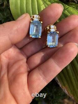 Vintage Christian Dior Blue Crystal Rhinestone Gold Tone Clip On EARRINGS Signed