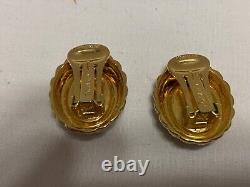 Vintage Christian Dior Clip On Earrings Faux Pearl Oval Gold Tone