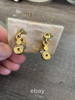 Vintage Christian Dior Clip On Earrings Gold And Diamond