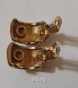 Vintage Christian Dior Clip On Earrings Goldtone With Orange Stone