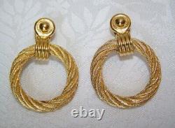 Vintage Christian Dior Door Knocker Clip on Dangle Drop Gold Plated Earrings 2