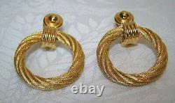 Vintage Christian Dior Door Knocker Clip on Dangle Drop Gold Plated Earrings 2