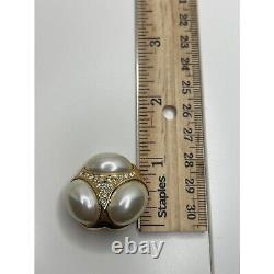 Vintage Christian Dior Faux Pearl Crystal Gold Tone Clip On Earrings