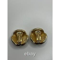 Vintage Christian Dior Faux Pearl Crystal Gold Tone Clip On Earrings