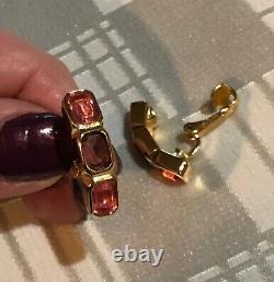 Vintage Christian Dior German Made Clip Earrings with Purple & Pink Stones Signed