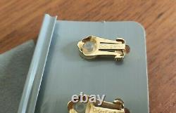 Vintage Christian Dior Germany Clip On Earrings Gold tone Rhinestones Pearl MINT