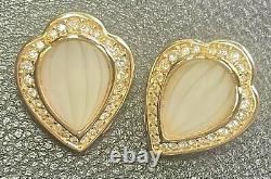 Vintage Christian Dior Gold Tone Frosted Cut Glass Cabochons Clip On Earrings