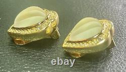 Vintage Christian Dior Gold Tone Frosted Cut Glass Cabochons Clip On Earrings