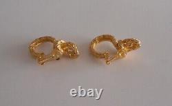 Vintage Christian Dior Knotted Hoop Clip Earrings Gold Tone