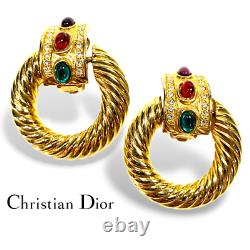 Vintage Christian Dior Moghul Jewels Gold Finish Door Knocker Clip Earrings