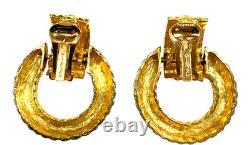 Vintage Christian Dior Moghul Jewels Gold Finish Door Knocker Clip Earrings