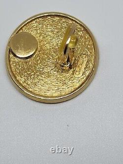 Vintage Christian Dior Monogram Crest Gold Tone Large Clip Earrings