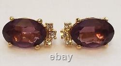 Vintage Christian Dior Oval Amethyst Purple Crystal Rhinestone Clip On Earrings