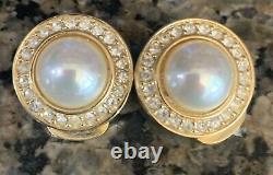 Vintage Christian Dior Pearl And Rhinestone Clip On Earrings