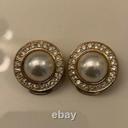 Vintage Christian Dior Pearl And Rhinestone Clip On Earrings