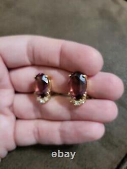 Vintage Christian Dior Purple Rhinestone Gold Clip Earrings