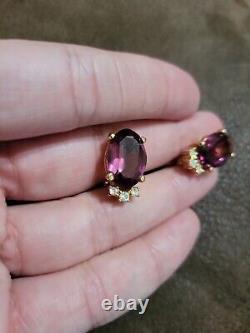 Vintage Christian Dior Purple Rhinestone Gold Clip Earrings