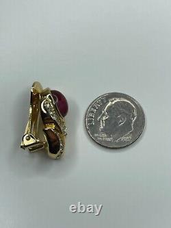 Vintage Christian Dior Signed Red Glass Cabochon Clip on Earrings