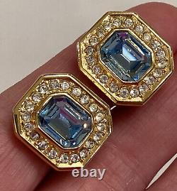 Vintage Christian Dior Sparkling Blue Faceted Crystal Rhinestone Clip Earrings