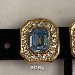 Vintage Christian Dior Sparkling Blue Faceted Crystal Rhinestone Clip Earrings