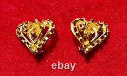 Vintage Christian Lacroix (Paris) Clip Earrings Heart Shaped Gold Tone-Great