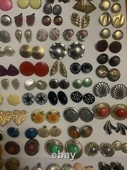 Vintage Clip On Earrings Lot Of 153 Gold/Silver Tone Art Deco Assorted Styles