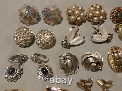 Vintage Clip On Earrings Lot of 16 Pair Rhinestone Crystal Signed Lisner Vendome
