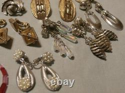 Vintage Clip On Earrings Lot of 16 Pair Rhinestone Crystal Signed Lisner Vendome